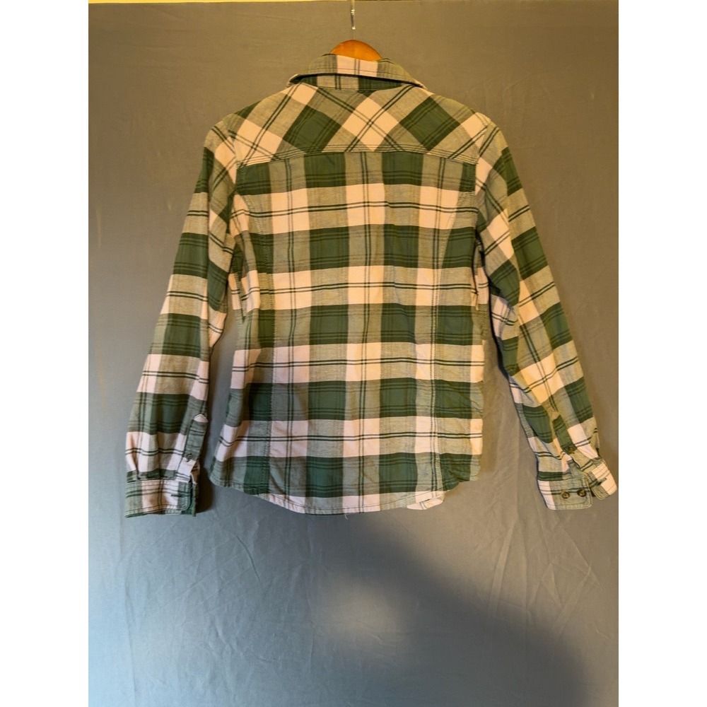 Carhartt Women's S 4/6 Green Plaid Flannel Button Up Shirt Long Sleeve Cotton - Picture 3 of 7